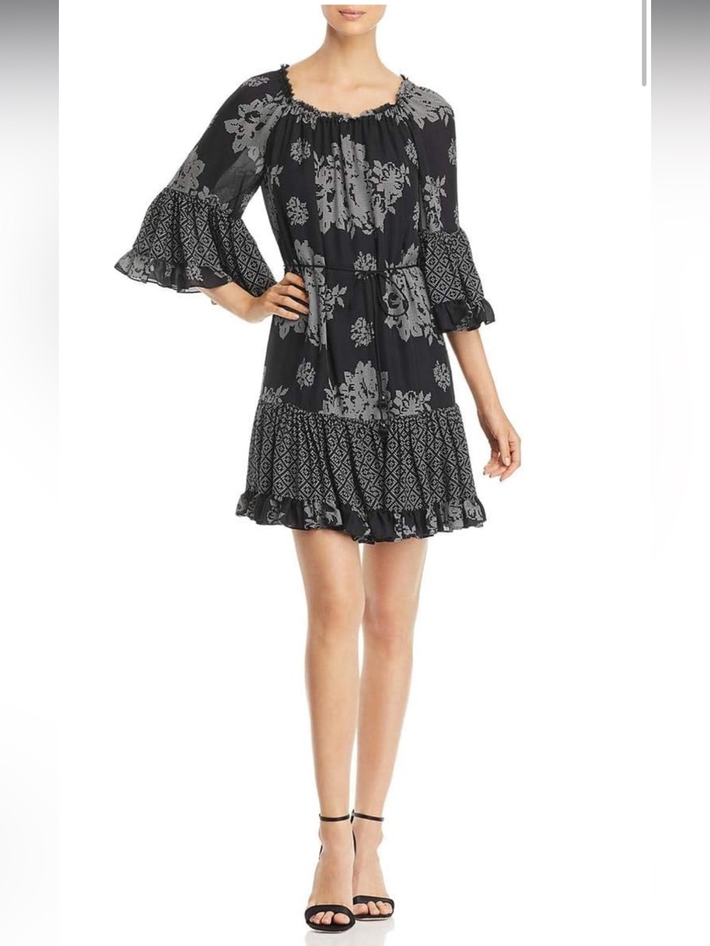 Kobi Halperin Natasia off the shoulder floral silk chiffon ruffle dress